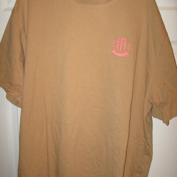 Tommy Hilfiger HEAVYweight T-shirt Men's XL Tan w/ Pink Orange Logo - Picture 1 of 3
